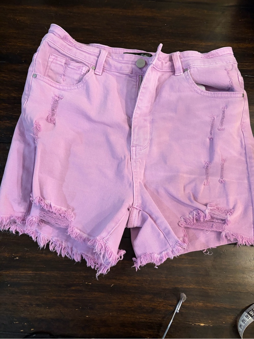High-Rise Distressed Pink Denim Shorts — Women's size XL